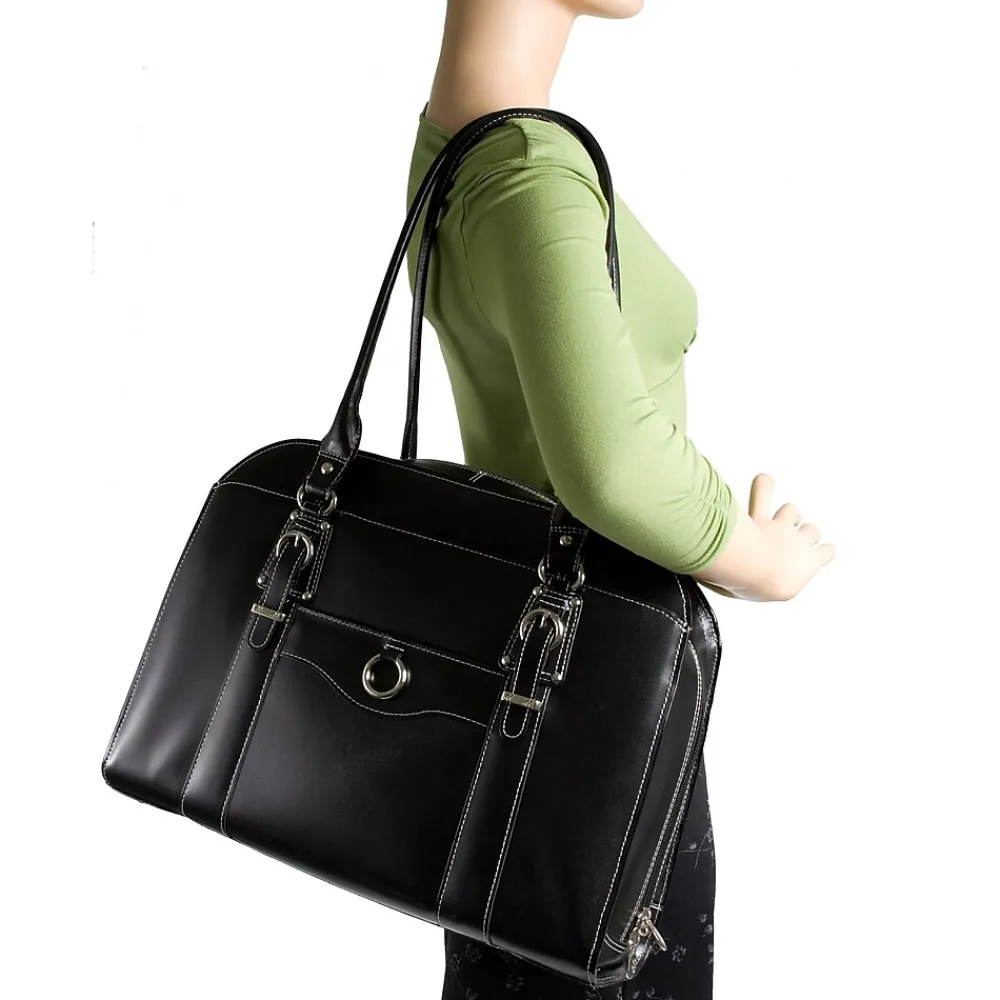 W Series Laptop Briefcase, Black Trimmed In Sand Leather (96525)<McKlein New