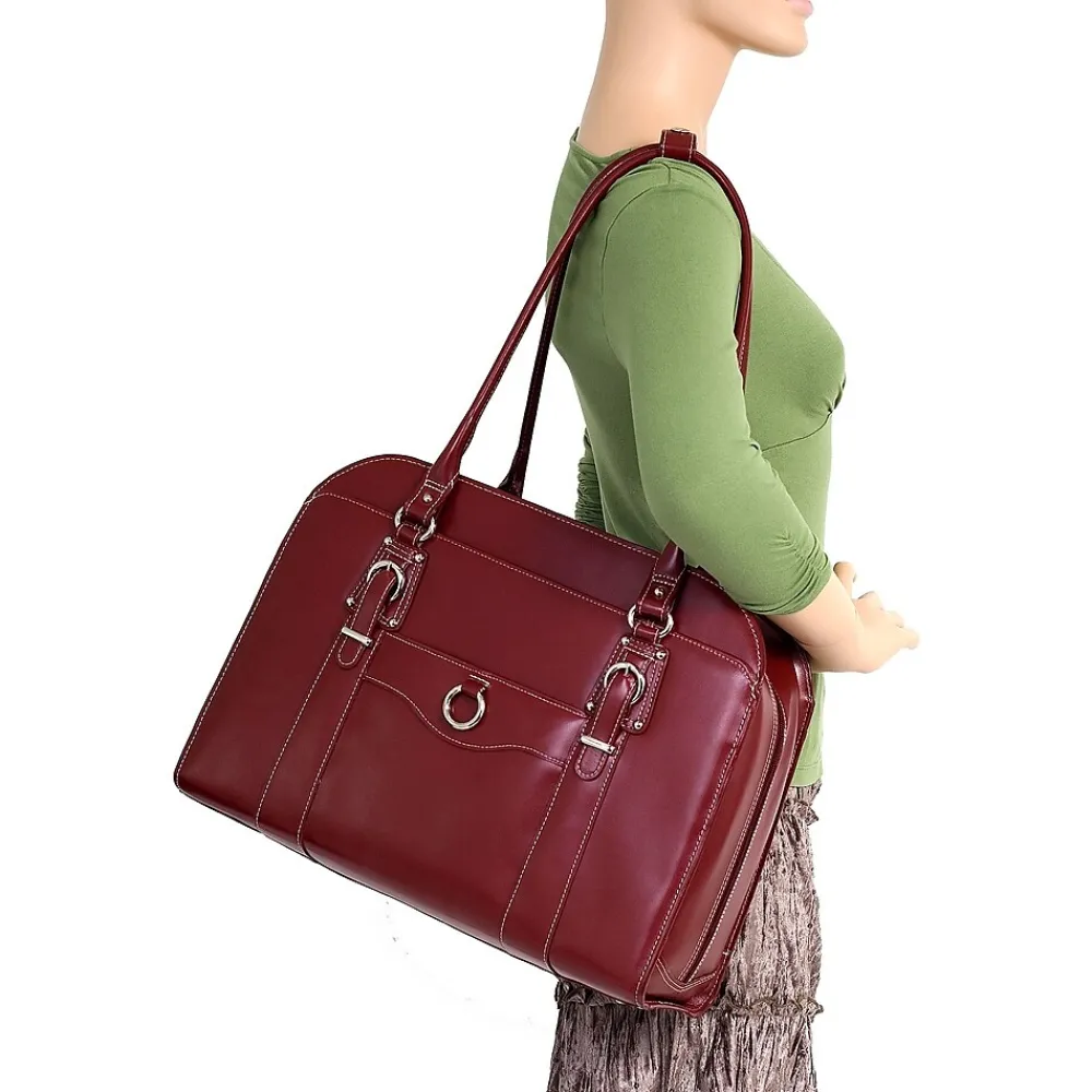 W Series Laptop Briefcase, Red Trimmed In Sand Leather (96526)<McKlein Outlet