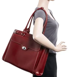 W Series Laptop Briefcase, Red Leather (94836)<McKlein Sale