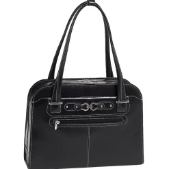 W Series Oak Grove Ladies' Laptop Handbag, Black Trimmed In Sand Leather (96635)<McKlein Discount