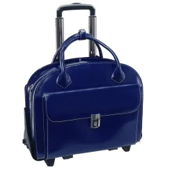 USA 15.4" Leather Wheeled Ladies' Laptop Briefcase, Blue (94367)<McKlein Sale