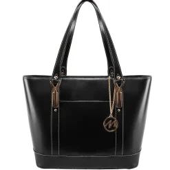 USA Leather Ladies' Tote with Tablet Pocket, Black (4T9994)<McKlein