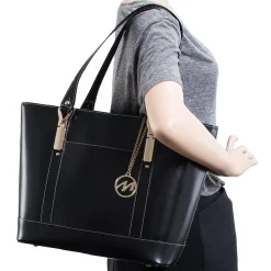 USA Leather Ladies' Tote with Tablet Pocket, Black (4T9994)<McKlein