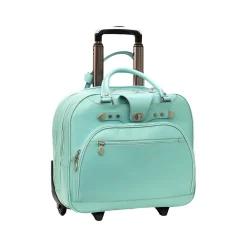 Laptop Bags|McKlein USA REDWOOD 15" Leather Rolling Laptop Bag, Aqua Blue (99698)