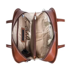 USA W Series LAKEWOOD Ladies' Leather Check-Point Friendly Briefcase, Brown (96614)<McKlein New