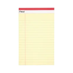 Notepads|Mead Notepad, 5" x 8", Wide-Ruled, Canary, 50 Sheets/Pad, 4 Pads/Pack (59382)