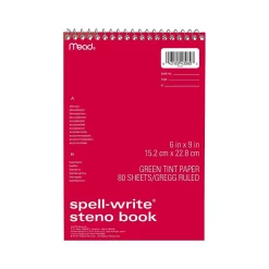 Notepads|Mead Spell-Write Steno Pad, 6" x 9", Gregg-Ruled, Assorted Colors, 80 Sheets/Pad (43080)