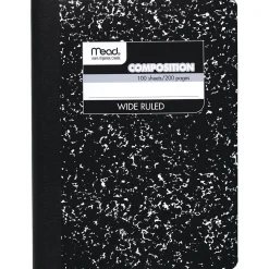 Composition Notebooks|Mead 1-Subject Composition Notebooks, 9.75" x 7.5", Wide Ruled, 100 Sheets, Black (09910)