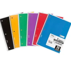 Subject Notebooks|Mead 1-Subject Notebooks, 8" x 10.5", College Ruled, 70 Sheets, Assorted Colors, 6/Bundle (MEA05512-6)