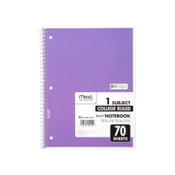 Subject Notebooks|Mead 1-Subject Notebooks, 8" x 10.5", College Ruled, 70 Sheets (MEA05512)