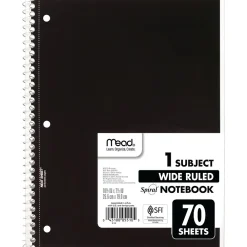 Subject Notebooks|Mead 1-Subject Notebooks, 8" x 10.5", Wide Ruled, 70 Sheets, Each (05510)