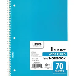 Subject Notebooks|Mead 1-Subject Notebooks, 8" x 10.5", Wide Ruled, 70 Sheets, Each (05510)