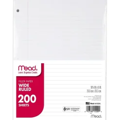 Filler Paper|Mead Wide Ruled Filler Paper, 10.5 x 8", White, 200 Sheets/Pack, 3 Packs (MEA15200-3)