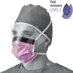 Medline ASTM Level 3 Surgical Face Masks with Eye Shield, Purple, 25/Box, 4 Boxes/Carton (NON27410)