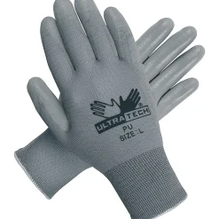MCR Safety Memphis Gloves® UltraTech® Coated Gloves, Polyurethane, Hemmed Cuff, L Size, Grey, 12 Pairs