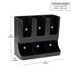 Mind Reader 6 Compartment 2-Tier Cup and Condiment Countertop Organizer, Black (UPRIGHT6-BLK)