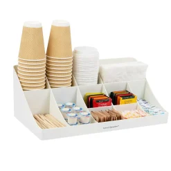 Mind Reader 11 Compartment Plastic Coffee Cup and Condiment Organizer, White (COMORG-WHT)