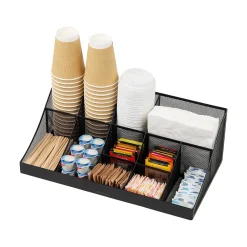 Mind Reader 11 Compartment Metal Coffee Cup and Condiment Organizer, Black (COMORGMESH-BLK)