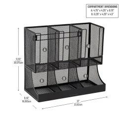 Mind Reader 6 Compartment Metal Coffee Cup and Condiment Organizer, Black (UPMESH-BLK)