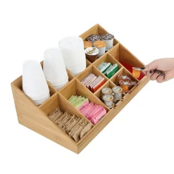 Mind Reader 11 Compartment Wood Cup and Condiment Organizer, Brown (COMORGBM-BRN)