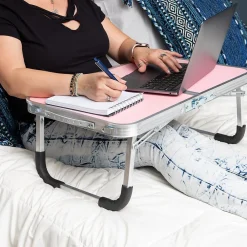 16" x 23.5" Aluminum/MDF Lap Desk/Laptop Stand With Collapsible Legs, Pink (TAFOLAP-PNK)<Mind Reader