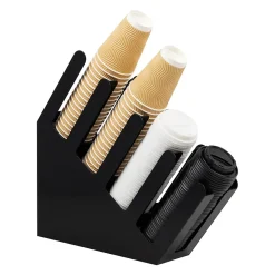 Mind Reader 4-Compartment Acrylic Cup and Lid Dispenser Coffee Countertop Organizer, Black (4ACUPHOLD-BLK)