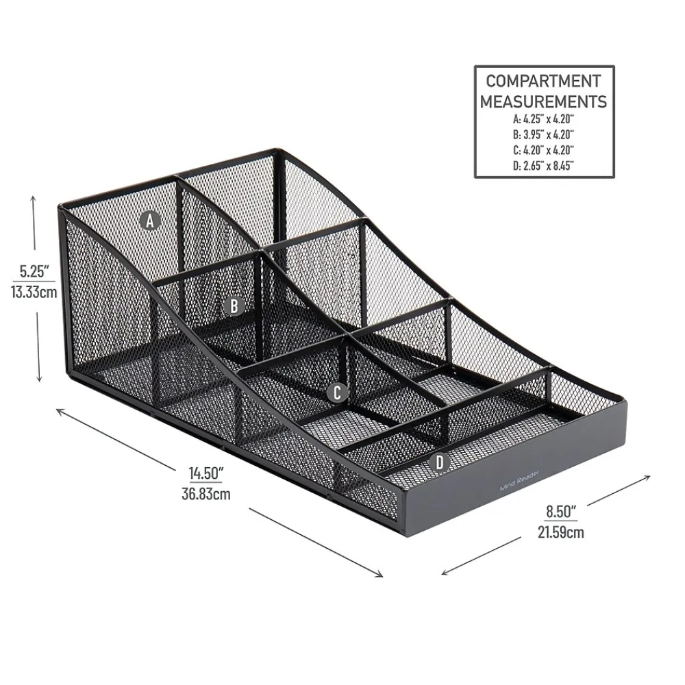 Mind Reader 7-Compartment Metal Coffee Cup and Condiment Organizer, Black (COMP7MESH-BLK)