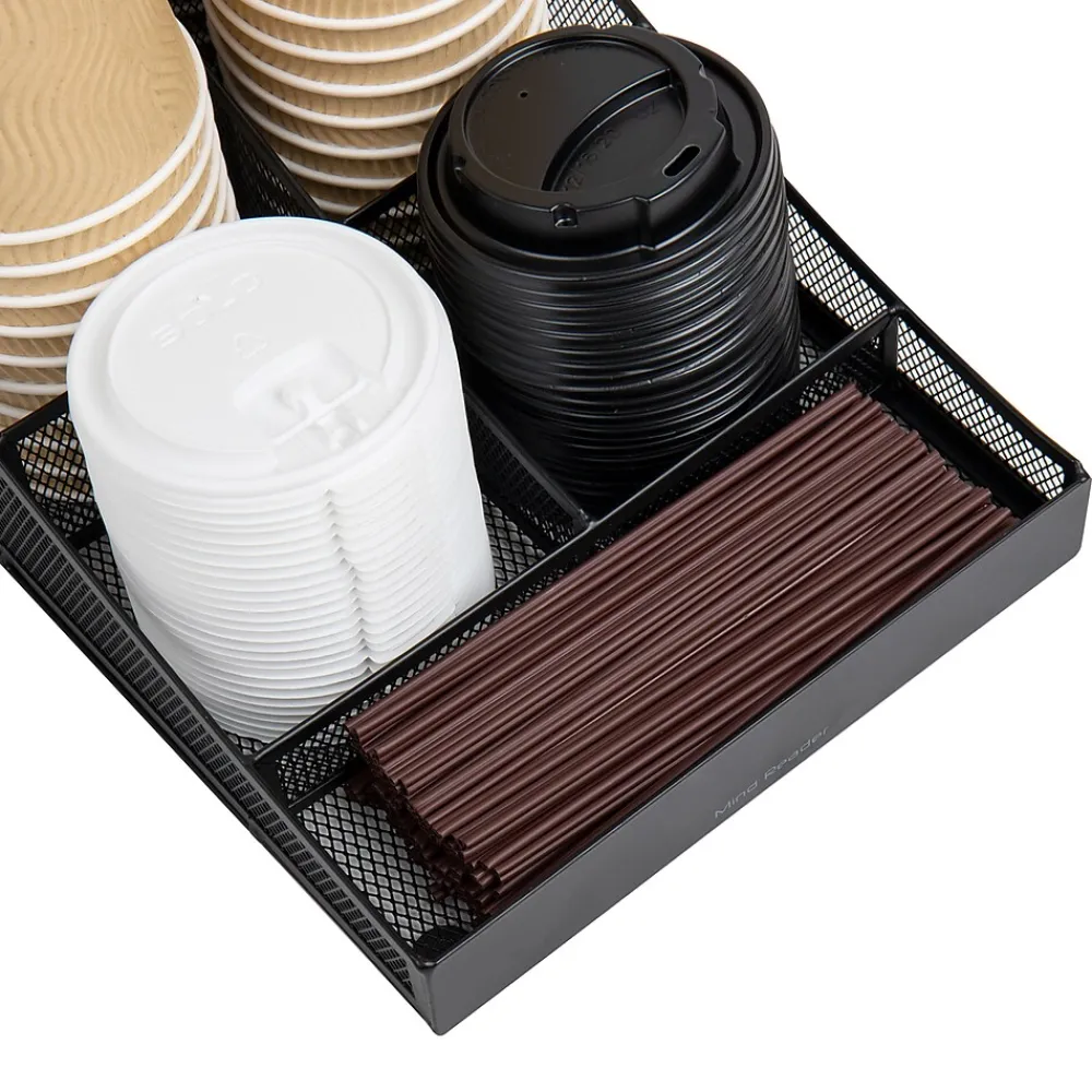 Mind Reader 7-Compartment Metal Coffee Cup and Condiment Organizer, Black (COMP7MESH-BLK)