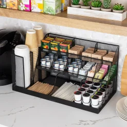 Mind Reader 14-Compartment Metal Coffee Cup and Condiment Organizer, Black (CMG2MESH-BLK 14)