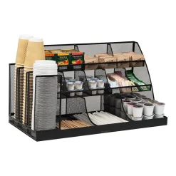 Mind Reader 14-Compartment Metal Coffee Cup and Condiment Organizer, Black (CMG2MESH-BLK 14)