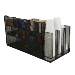 Mind Reader 14-Compartment Metal Coffee Cup and Condiment Organizer, Black (CMG2MESH-BLK 14)