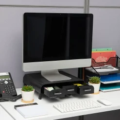 Sale Mind Reader Monitor Stand and Desktop Organizer with 3 Storage Drawers, Black (MONSTA3D-BLK)