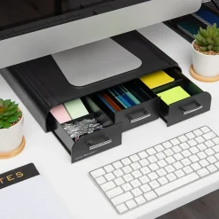 Sale Mind Reader Monitor Stand and Desktop Organizer with 3 Storage Drawers, Black (MONSTA3D-BLK)