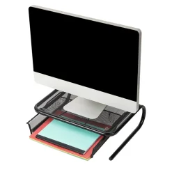 Mind Reader Monitor Stand Ventilated with Paper Tray, Black (MESHKING-BLK)