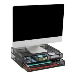 Clearance Mind Reader Monitor Stand Laptop Riser with Storage Drawer, Black (2TDMESHY-BLK)