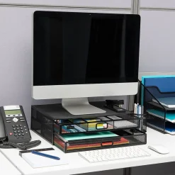 Clearance Mind Reader Monitor Stand Laptop Riser with Storage Drawer, Black (2TDMESHY-BLK)