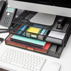 Clearance Mind Reader Monitor Stand Laptop Riser with Storage Drawer, Black (2TDMESHY-BLK)