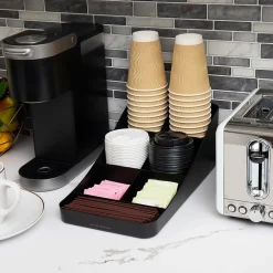 Mind Reader Plastic 7-Compartment Coffee Cup and Condiment Organizer, Black, 2/Pack (2COMP7-BLK)