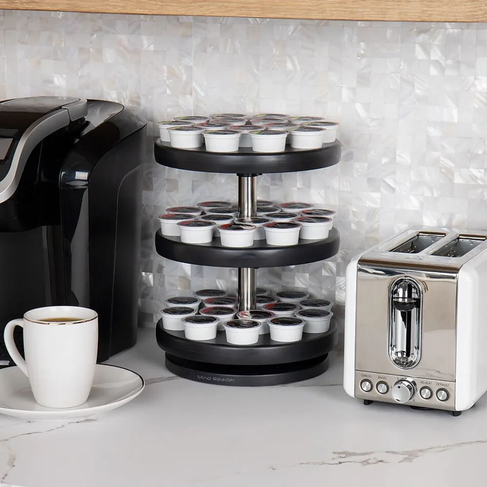 Mind Reader Plastic 3-Tier Single Serve Pod Carousel, 45 Pod Capacity, Black (PODSUS45-BLK)