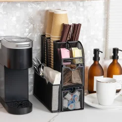 Mind Reader 3-Tier 11-Compartment Metal Cup and Condiment Countertop Organizer, Black (MESHCAD-BLK)