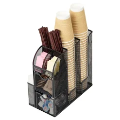 Mind Reader 3-Tier 11-Compartment Metal Cup and Condiment Countertop Organizer, Black (MESHCAD-BLK)