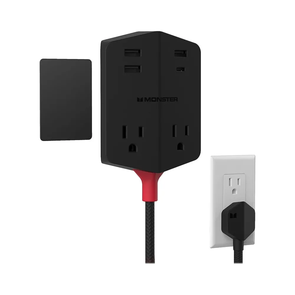 Monster 2-Outlet 4-USB Port Power Strip, 6', Black (2MNAC0327B0L2)