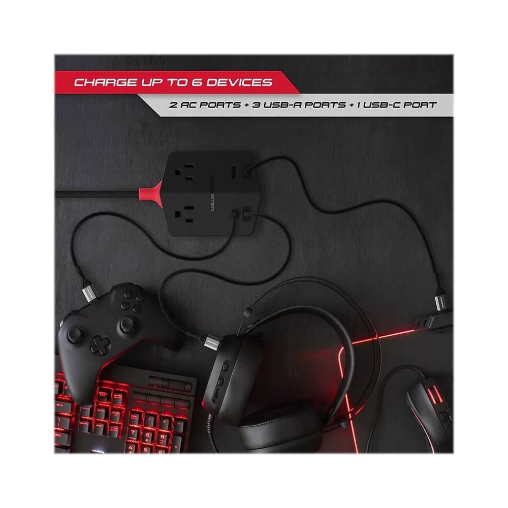 Monster 2-Outlet 4-USB Port Power Strip, 6', Black (2MNAC0327B0L2)