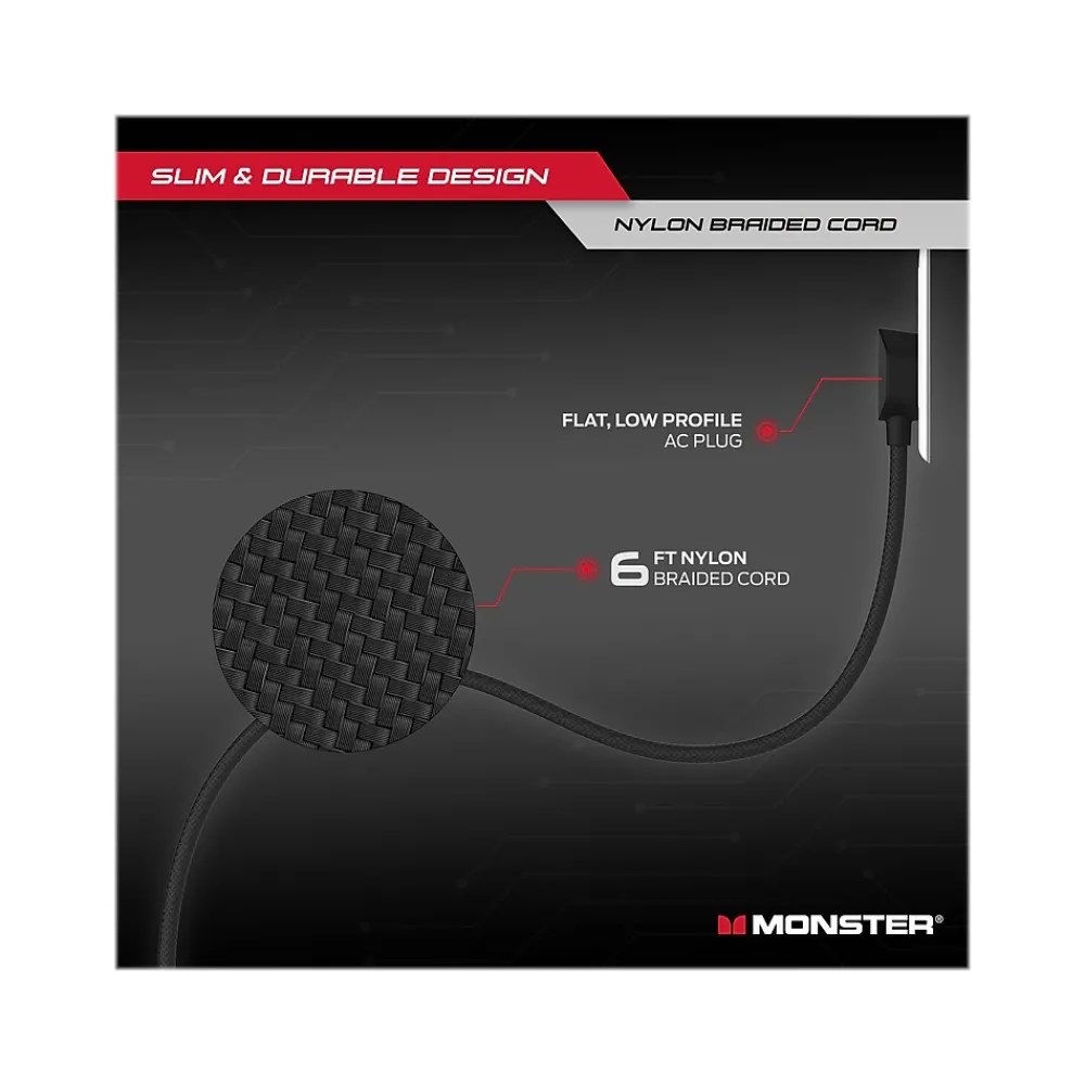 Monster 2-Outlet 4-USB Port Power Strip, 6', Black (2MNAC0327B0L2)