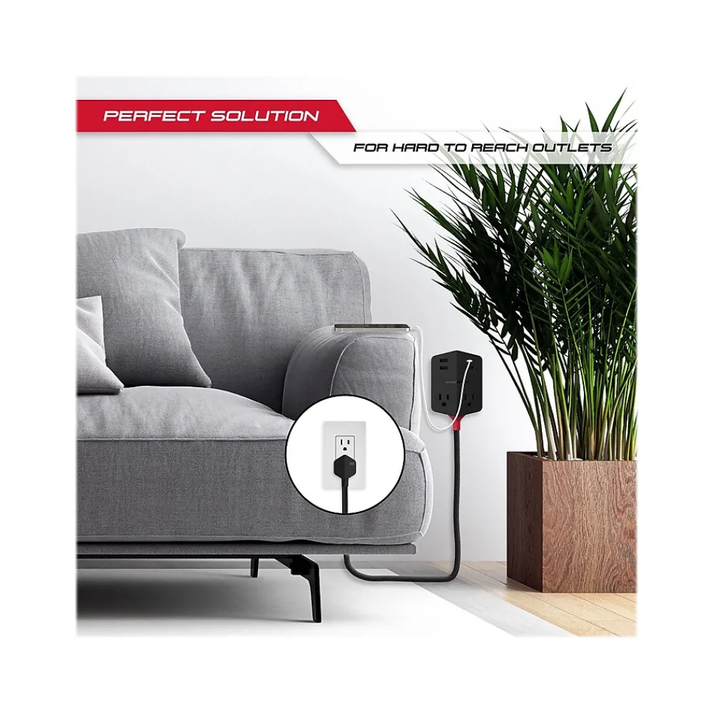 Monster 2-Outlet 4-USB Port Power Strip, 6', Black (2MNAC0327B0L2)