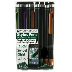 Pens|Monteverde One Touch Ballpoint Pen with Top Stylus, Assorted Colors, 12 pack (MV36150)