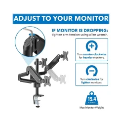 Clearance Mount-It! Adjustable Triple Monitor Mount with Gas Spring Arms, Up to 27