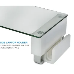 New Mount-It! Glass Computer Monitor Stand with Brushed Aluminum Legs, 66 lbs. Capacity (MI-7264)