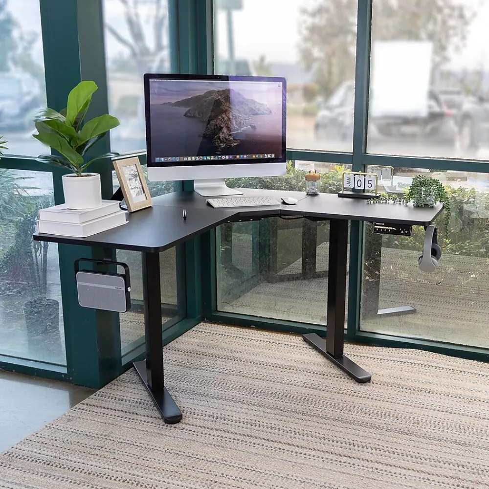 Standing Desks*Mount-It! MI-15003 47"W L-Shaped Adjustable Particle Board Standing Desk, Black (MI-15003)