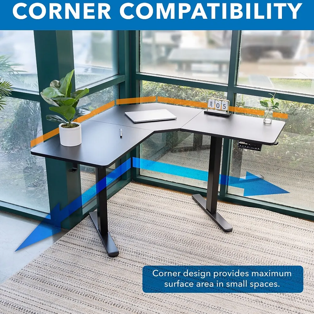 Standing Desks*Mount-It! MI-15003 47"W L-Shaped Adjustable Particle Board Standing Desk, Black (MI-15003)